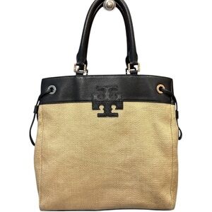 Tory Burch Black and Beige Canvas Tote